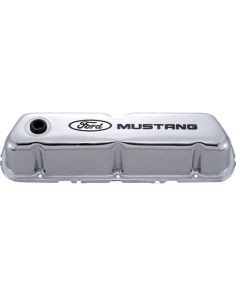 FORD 302-100 Chrome Steel Valve Cover Set w/Mustang Logo