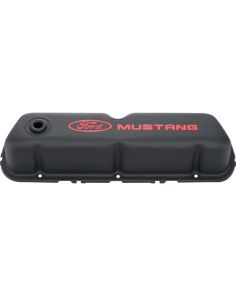 FORD 302-101 Black Steel Valve Cover Set w/Mustang Logo