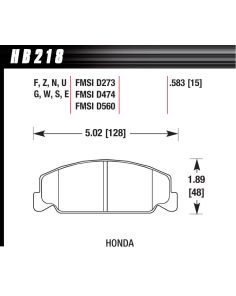 Brake Pad Front Honda Blue Compound HAWK BRAKE HB218E.583