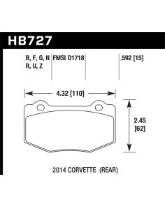 Street Brake Pads Rear Corvette Perf. Ceramic HAWK BRAKE HB727Z.592