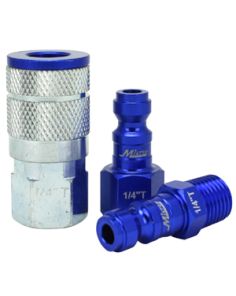 Milton S 303TKIT 3 Piece T Style 1/4" NPT Blue ColorFit Coupler & Plug Kit