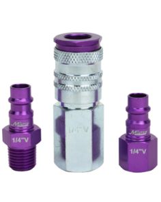 Milton S 303VKIT 3 Piece Hi Flo V Style 1/4" NPT Purple ColorFit Mega Flow Coupl