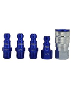 Milton S-305TKIT 5 Piece T-Style 1/4" NPT Blue ColorFit Coupler & Plug Kit