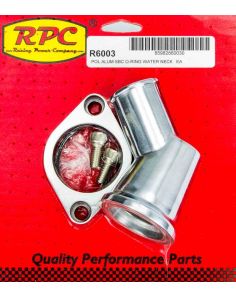 66-75 Chevy V8 Alum 45 Deg Water Neck Polished RACING POWER CO-PACKAGED R6003