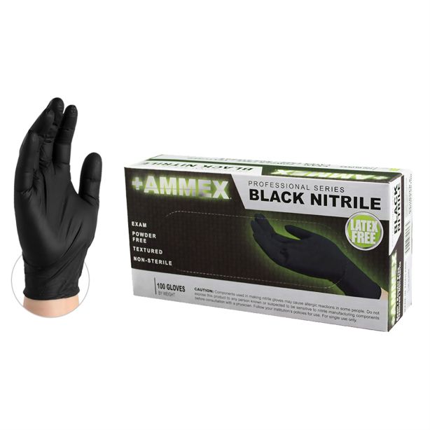 AMMEX Black Nitrile PF Exam Gloves, Large Ammex Corporation ABNPF46100