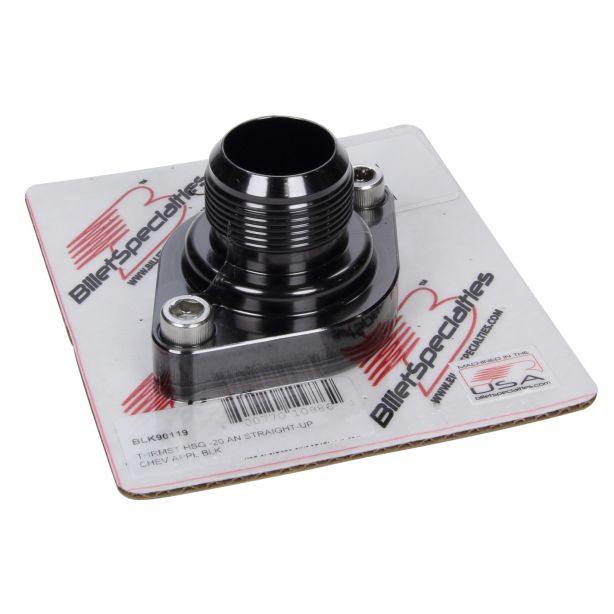 Thermostat Housing -20AN Straight Up Chevy Black BILLET SPECIALTIES BLK90119