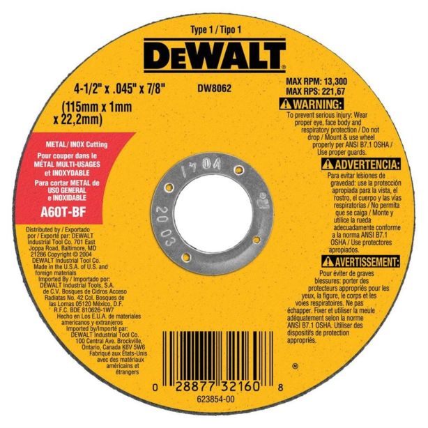 4 1/2 CUT OFF WHEEL DeWalt DW8062
