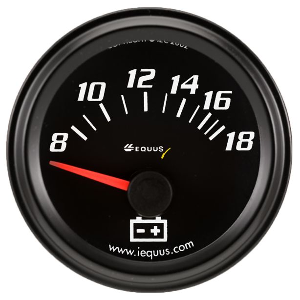 2.0 Dia Voltmeter Gauge Black 8-18 Volts EQUUS E6268