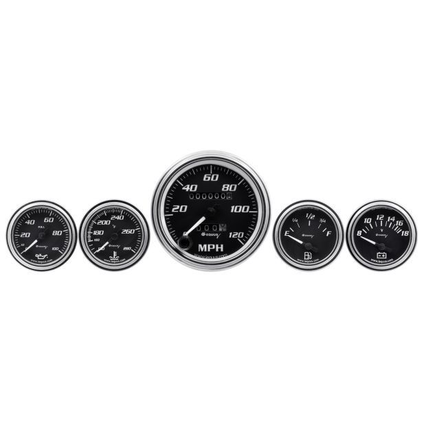 5-Piece Gauge Set Black Face/Chrome Bezel EQUUS E7500