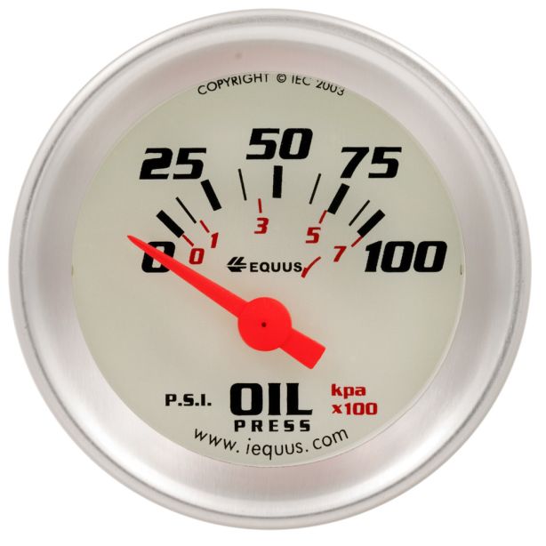 1-1/2 Dia Oil Pressure Gauge Silver  0-100psi EQUUS E8164