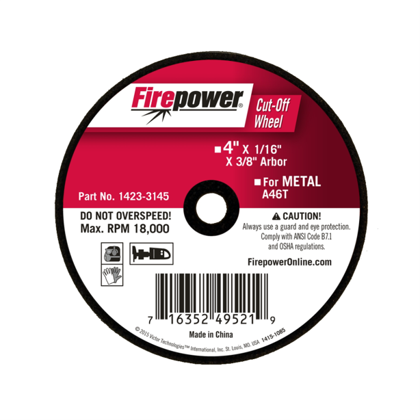 Firepower 1423-3145 CUT-OFF WHEEL, 4"X1/16"X3/8"