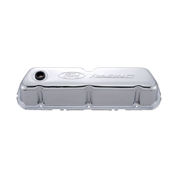 FORD 302-070 Chrome Steel Valve Cover Set w/Ford Racing Logo