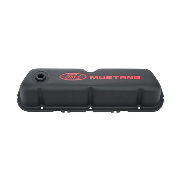 FORD 302-101 Black Steel Valve Cover Set w/Mustang Logo
