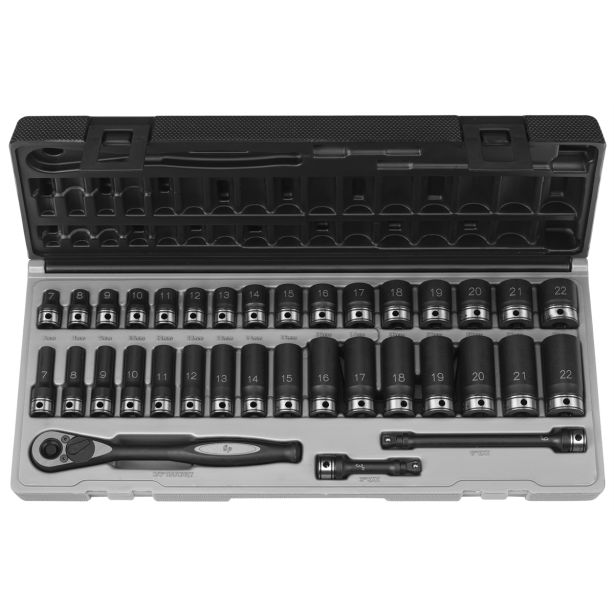 3/8" Dr. 35pc Metric Std & Deep Duo-Socket Set - 6 Grey Pneumatic 81635MRD