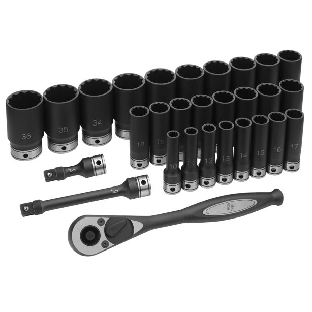 1/2" Dr. 29pc Metric Deep Duo-Socket Set - 12 Pt. Grey Pneumatic 82229MD