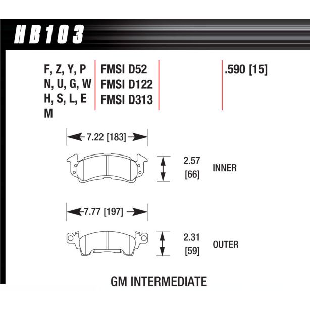 Full Size GM DTC-60  HAWK BRAKE HB103G.590