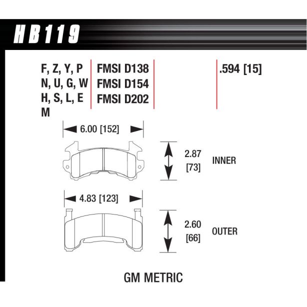 Metric GM-Blue  HAWK BRAKE HB119E.594