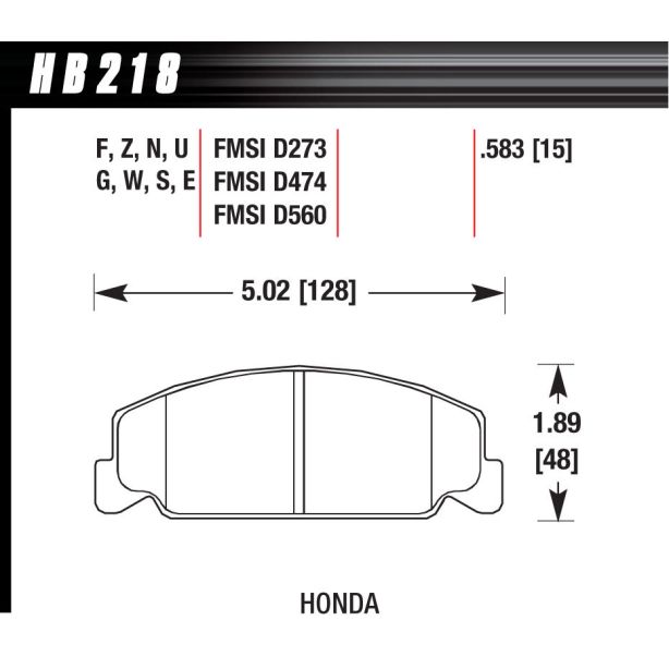 Brake Pad Front Honda Blue Compound HAWK BRAKE HB218E.583