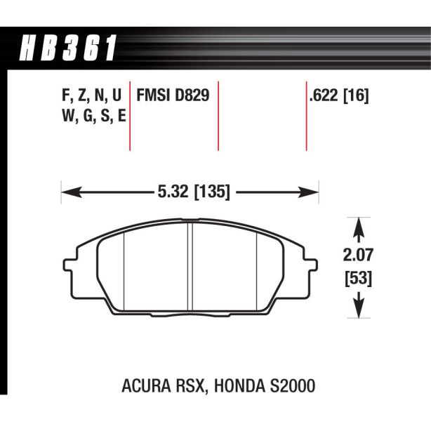 Street Brake Pads Front RSX / S2000 HP Plus HAWK BRAKE HB361N.622
