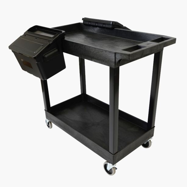 Luxor Two Shelf Cart with Outrigger Bins Luxor EC11-B-OUTRIG