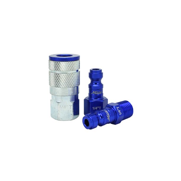 Milton S 303TKIT 3 Piece T Style 1/4" NPT Blue ColorFit Coupler & Plug Kit
