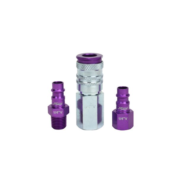 Milton S 303VKIT 3 Piece Hi Flo V Style 1/4" NPT Purple ColorFit Mega Flow Coupl
