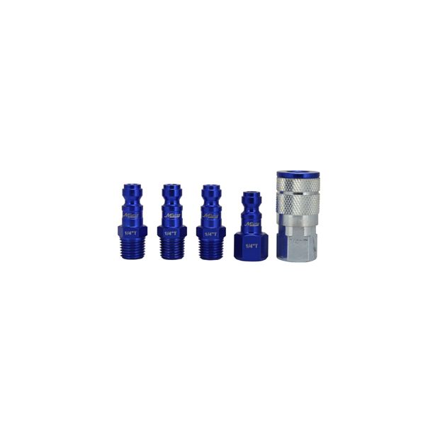 Milton S-305TKIT 5 Piece T-Style 1/4" NPT Blue ColorFit Coupler & Plug Kit