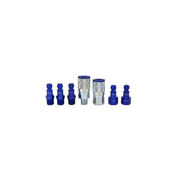 7 Piece T Style 1/4" NPT Blue ColorFit Coupler & Plug Kit MILTON S 307TKIT
