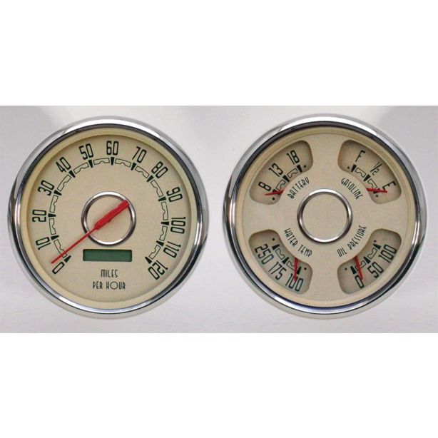 Woodward 2 Gauge Kit 5in Speedo/Quad Beige NEW VINTAGE USA 37205-02