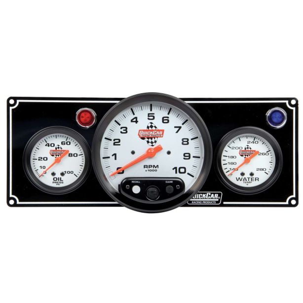 2-1 Gauge Panel OP/WT w/ 5in Tach Black QUICKCAR RACING PRODUCTS 61-6731